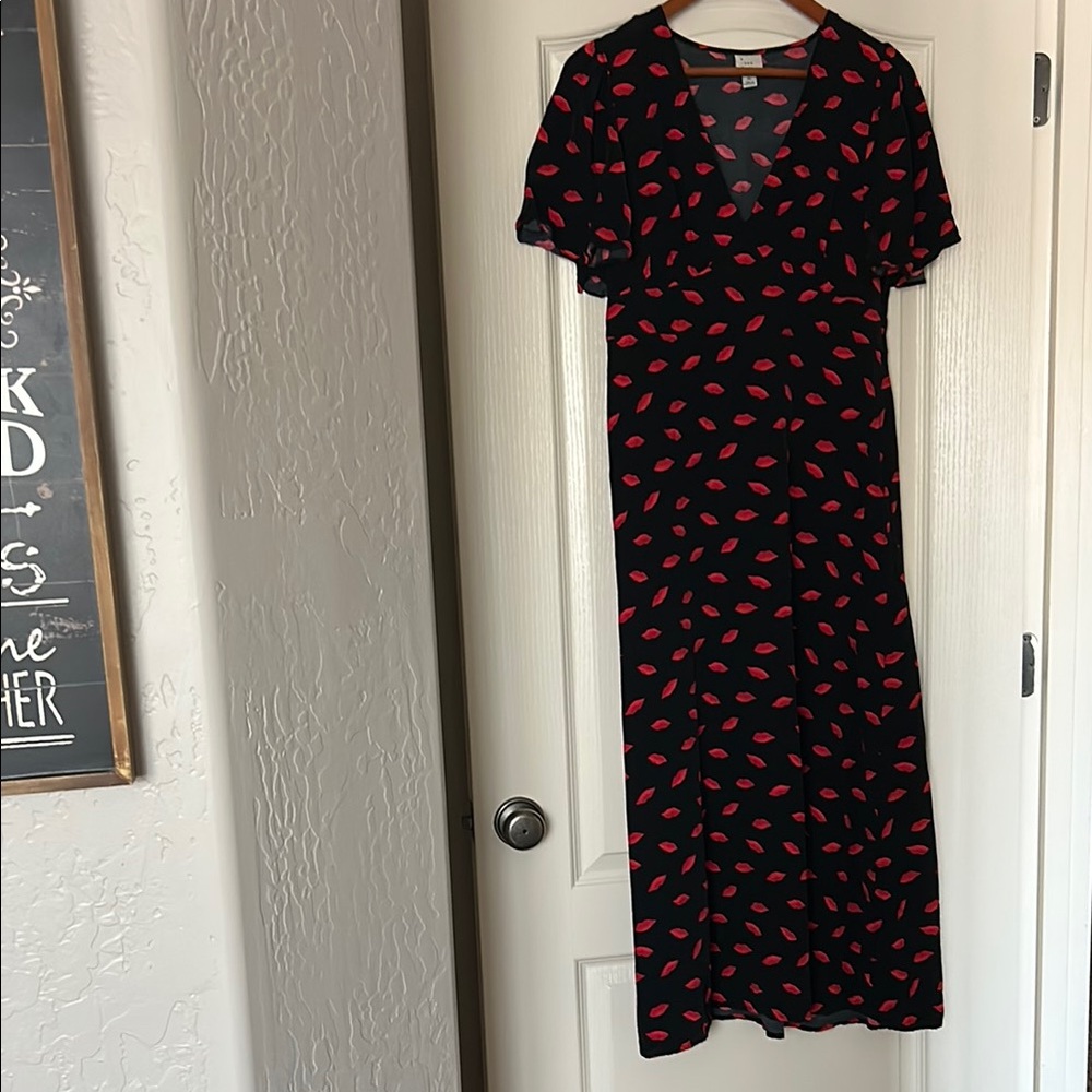 A New Day Black Maxi Dress with Red Lips